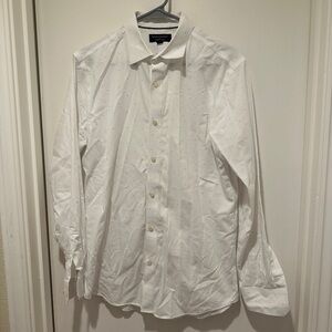 Banana Republic Non-Iron Slim Fit White w/ Red Print Long Sleeve Dress Shirt